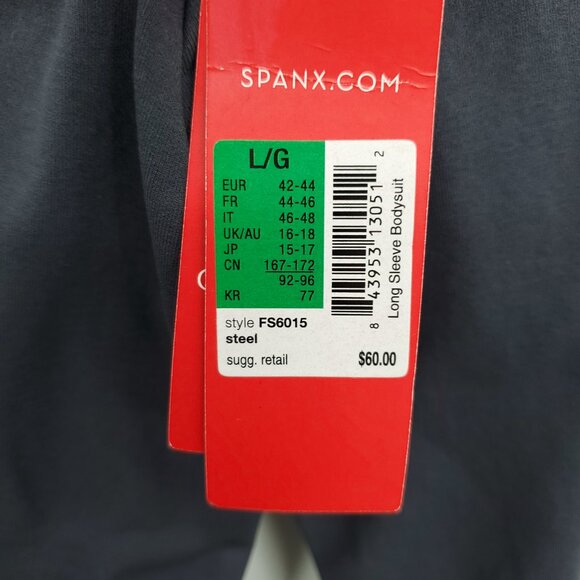 NWT SPANX Long Sleeve Bodysuit Scoop Neck FS6015 Sz L Steel Gray - Picture 13 of 16